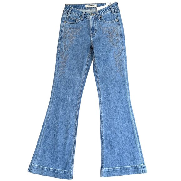 NEW Rock & Roll Denim Midrise Western Embroidered Trousers (26x34) - Picture 3 of 6